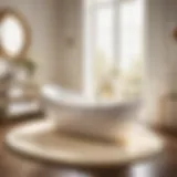 Luxurious half round bath rug in elegant cream color