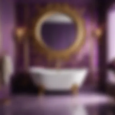 Luxurious light purple bathroom wall decor with gold accents