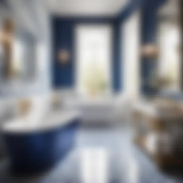 Luxurious marble and blue accents in bathroom design