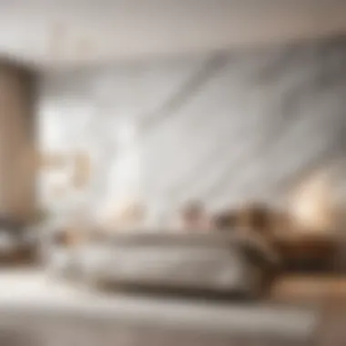 Luxurious marble-inspired wall tile sticker in bedroom