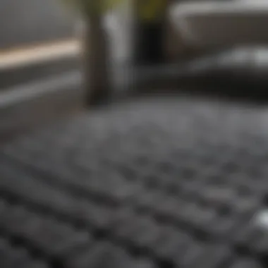 Close-up view of luxurious materials used in dark grey bathroom mats