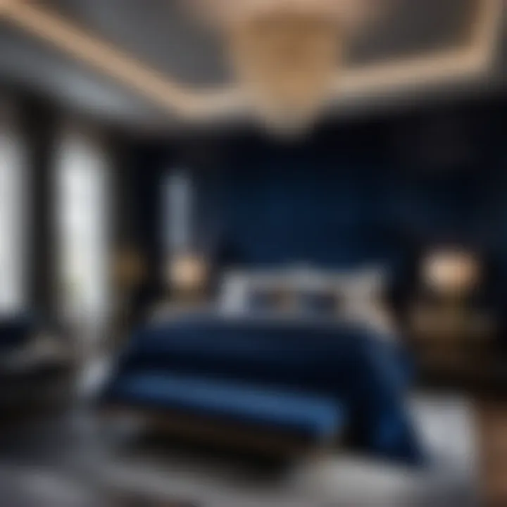 Luxurious Midnight Blue Velvet Accents Bedroom Styling