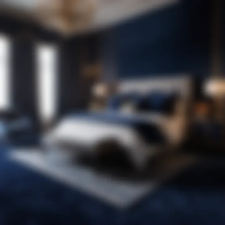Luxurious Navy Carpet Bedroom with Velvet Upholstery