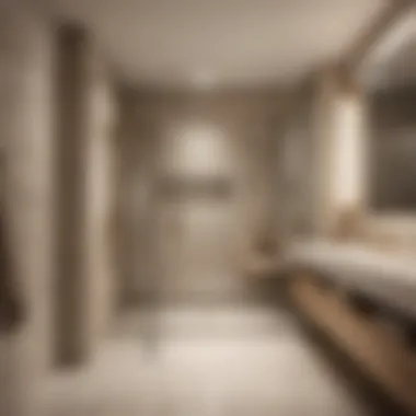 Luxurious neutral color bathroom with glass shower enclosure