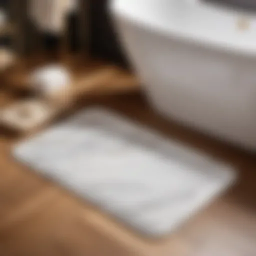 Luxurious Non-Slip Bath Mat Set in Elegant White Marble Design