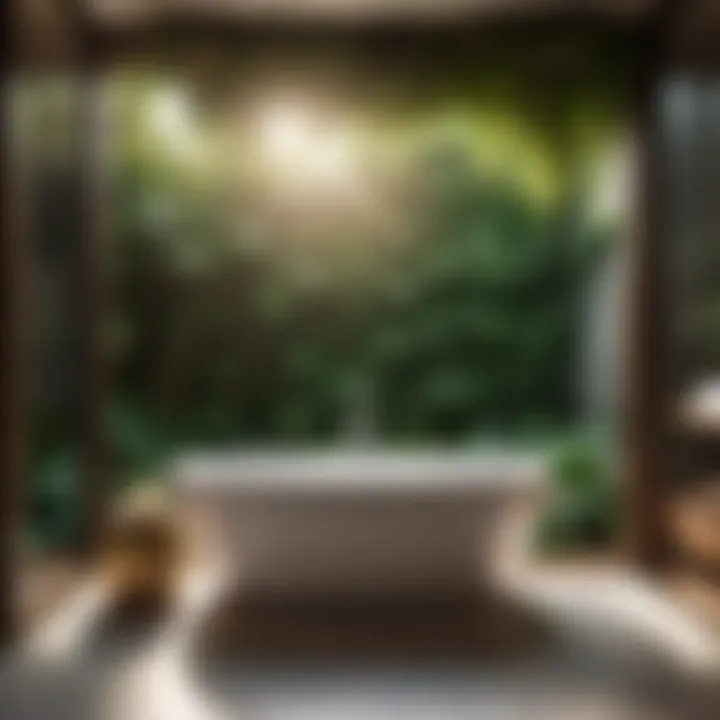 Luxurious oversized bathtub surrounded by lush greenery in a spa-like setting