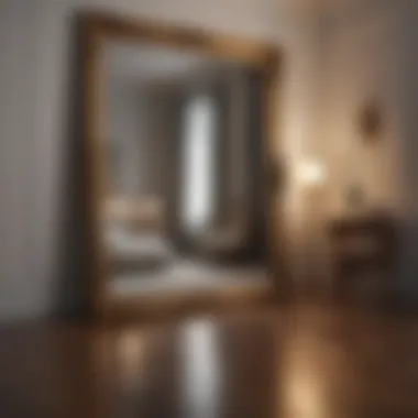 Reflective Elegance Luxurious oversized floor mirror reflecting room's ambiance