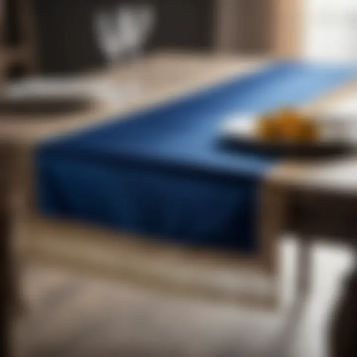 Luxurious satin bedroom table runner in deep blue