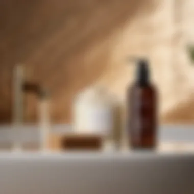 Tranquil Bathroom Oasis Luxurious soap and lotion set in a serene bathroom setting