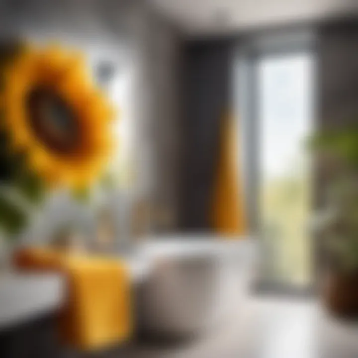 Sunflower bath towel set adding a pop of color to a modern bathroom