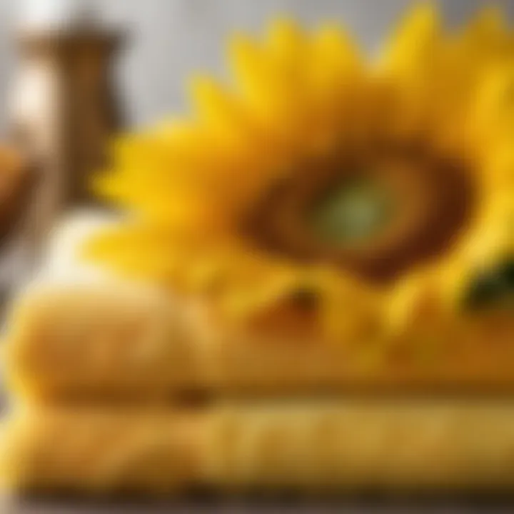 Close-up of the plush texture of a sunflower bath towel