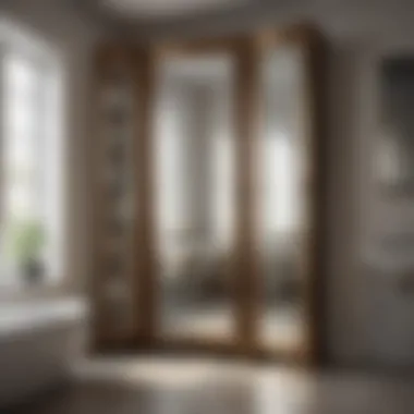 Luxurious Tall Bathroom Corner Storage Cabinet with Mirrored Panels