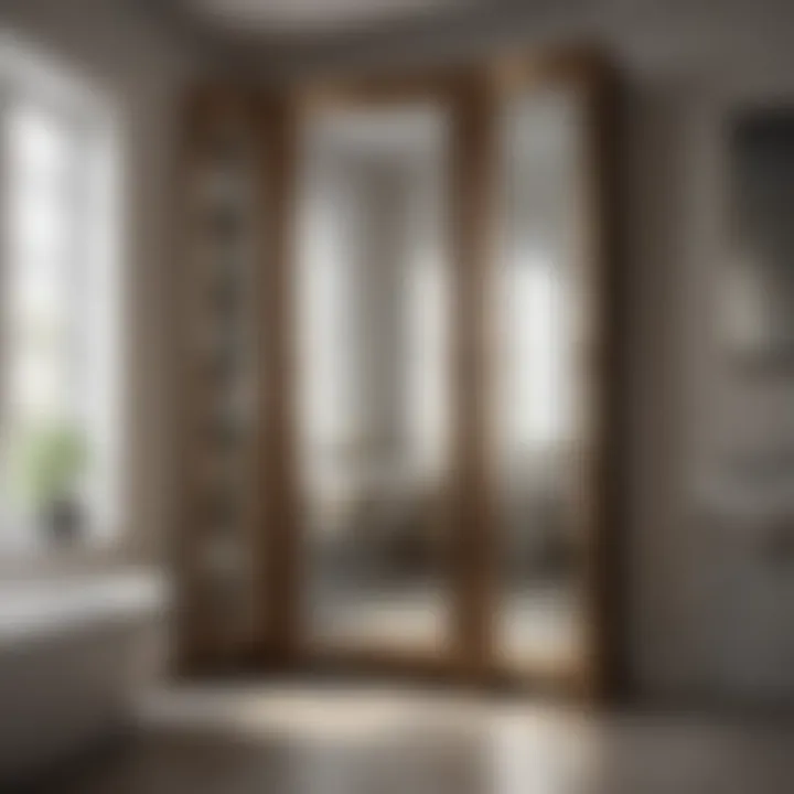 Luxurious Tall Bathroom Corner Storage Cabinet with Mirrored Panels