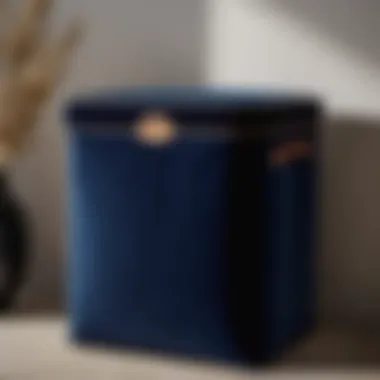 Navy Velvet Luxury Hamper Luxurious velvet fabric laundry hamper in deep navy