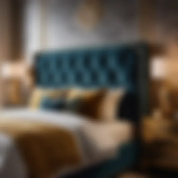 Velvet Headboard with Gold Accents Luxurious Velvet Headboard and Gold Accents
