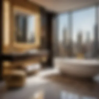 Luxurious bathroom accessories display in a high-end showroom