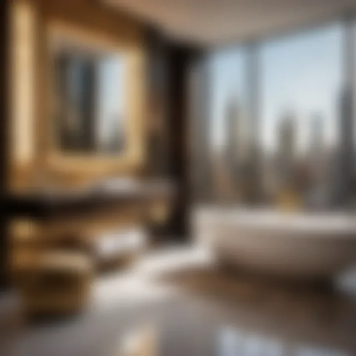 Luxurious bathroom accessories display in a high-end showroom