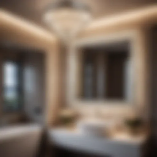 Luxurious Crystal Chandelier Reflecting in Bathroom Mirror