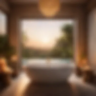 Relaxation Oasis A serene and tranquil setting with candles and soft lighting around a luxury double person bathtub