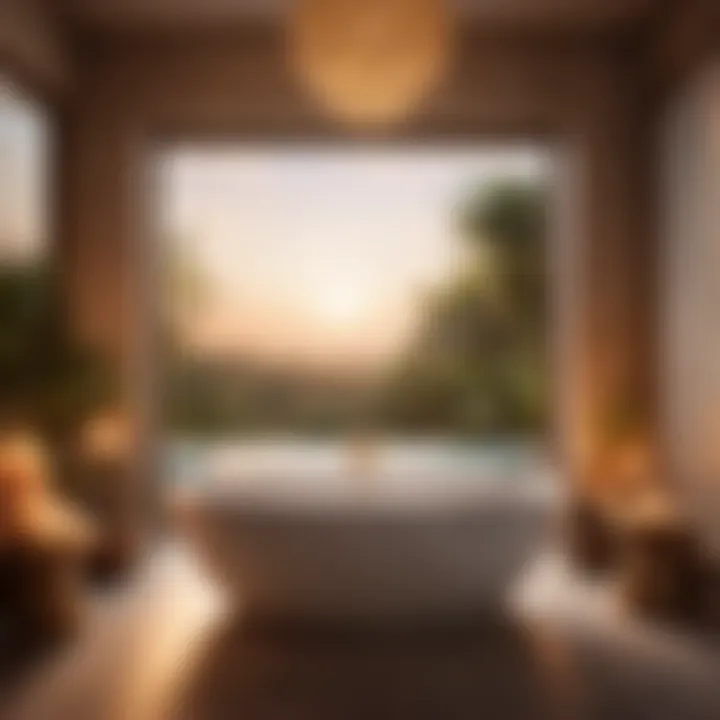 Relaxation Oasis A serene and tranquil setting with candles and soft lighting around a luxury double person bathtub