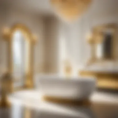 Luxurious gold-plated fixtures in a modern two-piece bath