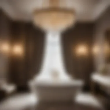 Elegant Crystal Chandelier Illuminating a Freestanding Tub Crystal Chandelier over Freestanding Tub