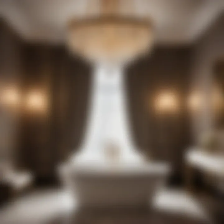 Elegant Crystal Chandelier Illuminating a Freestanding Tub Crystal Chandelier over Freestanding Tub