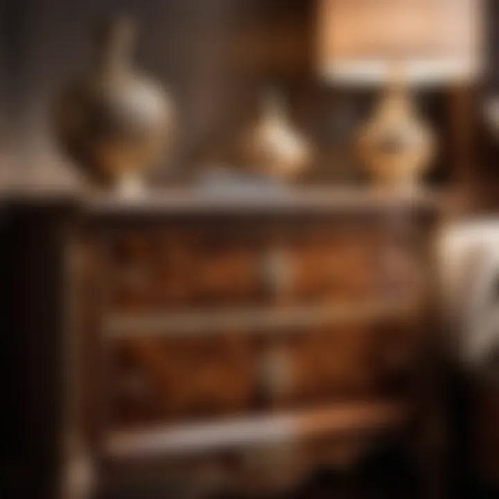 Sophisticated Marquetry Design on a Nightstand Elegant Nightstand with intricate marquetry design