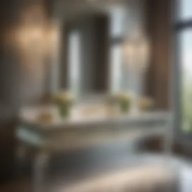 Elegant Glass-Encased Vanity with Exquisite Crystal Knobs Minimalist Glass-Encased Vanity with Crystal Knobs