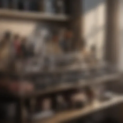 Elegant makeup shelf with organized cosmetics and decor