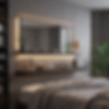 Stylish Bedroom with Modern Makeup Shelf Stylish bedroom featuring a modern makeup shelf
