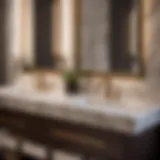 Elegant marble countertop of double sink bathroom vanity