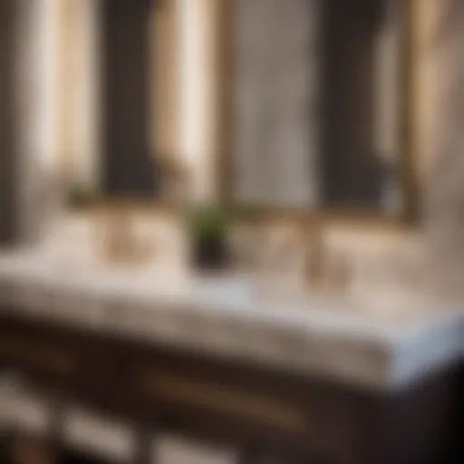 Elegant marble countertop of double sink bathroom vanity