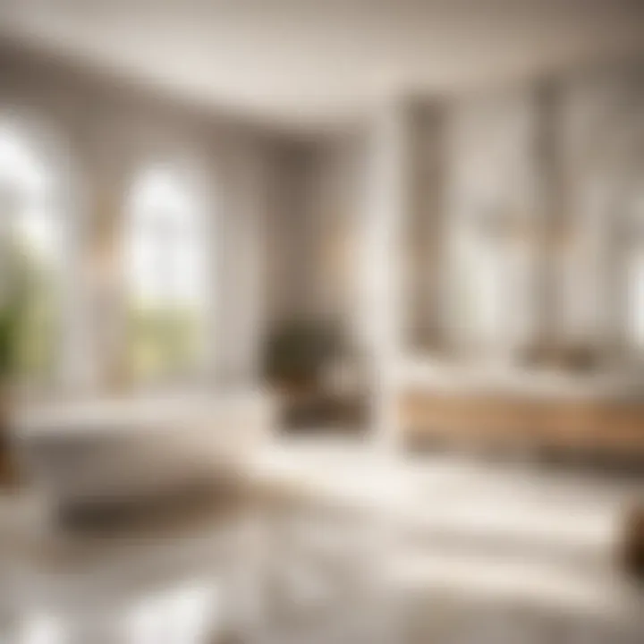 Marble-effect ceramic tiles in spacious bathroom