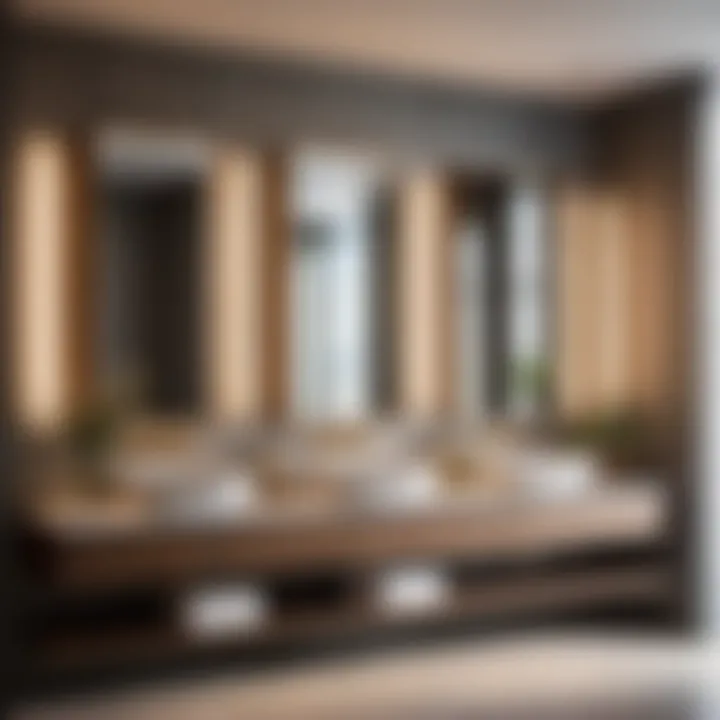 Sleek and modern dual sink vanity in a well-lit master bathroom