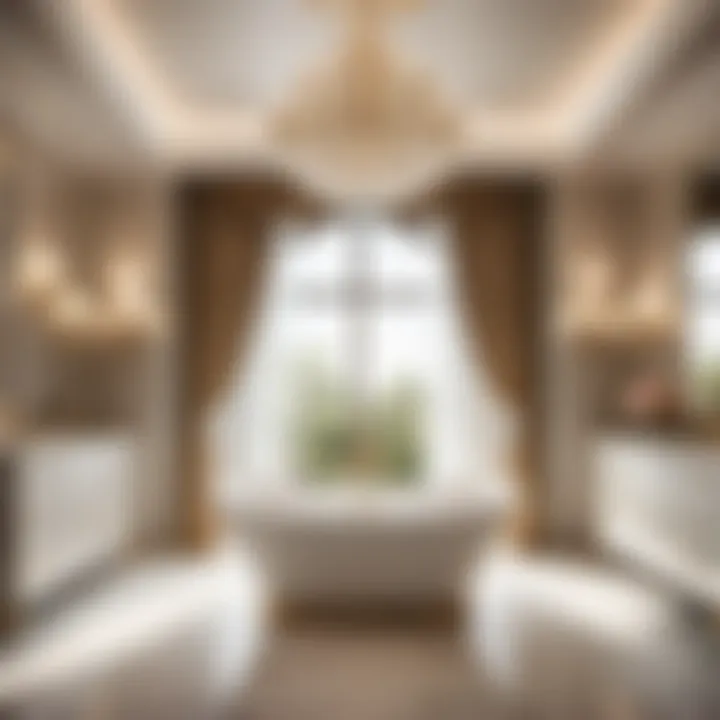 Opulent master bathroom with crystal chandelier and freestanding tub