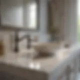 Elegant marble bathroom countertop shining under light