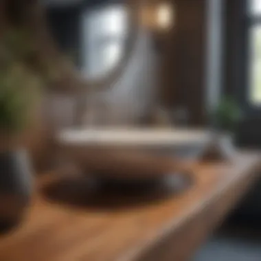 Stylish wood bathroom countertop gleaming with cleanliness