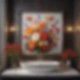 Elegant floral artwork in a bathroom
