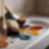 Artistic brushes and paint palette for bathroom cupboard painting