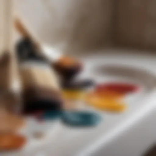 Artistic brushes and paint palette for bathroom cupboard painting