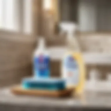 Bleach bottle and scrubbing brush for effective bathroom cleaning