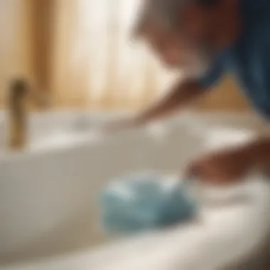 Removing tough stains in a bathroom using bleach