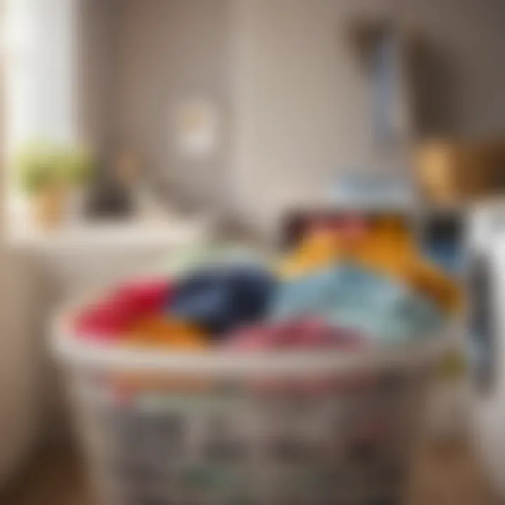 Colorful laundry basket filled with neatly folded clothes