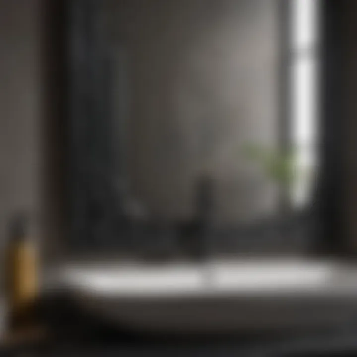 Close-up of materials used in black framed bath mirrors