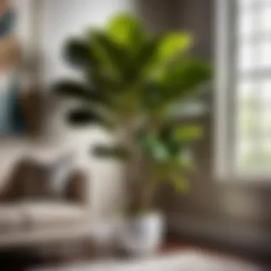 Fiddle Leaf Fig: Dramatic Corner Accent Dramatic fiddle leaf fig tree in a well-lit living room corner