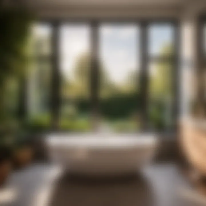 Luxurious bathroom window overlooking garden