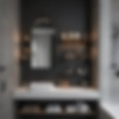 Sleek Black Design Modern bathroom with three-tier wall shelves in black