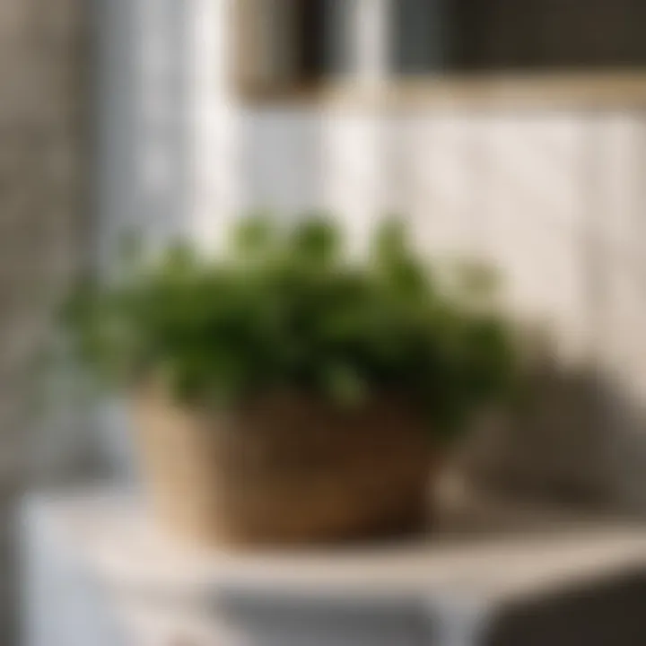 Chic and Greenery-Filled Corner Basket Elegant bathroom corner basket with greenery