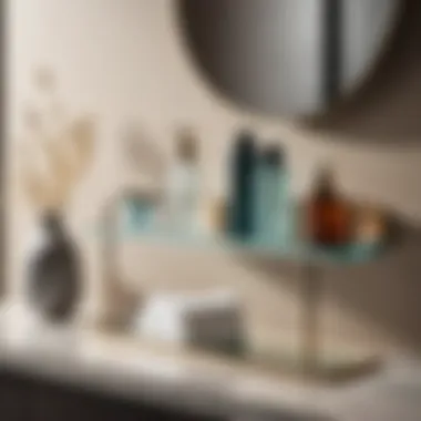 Modern Glass Countertop Shelf Sleek and minimalist glass countertop shelf with bathroom essentials